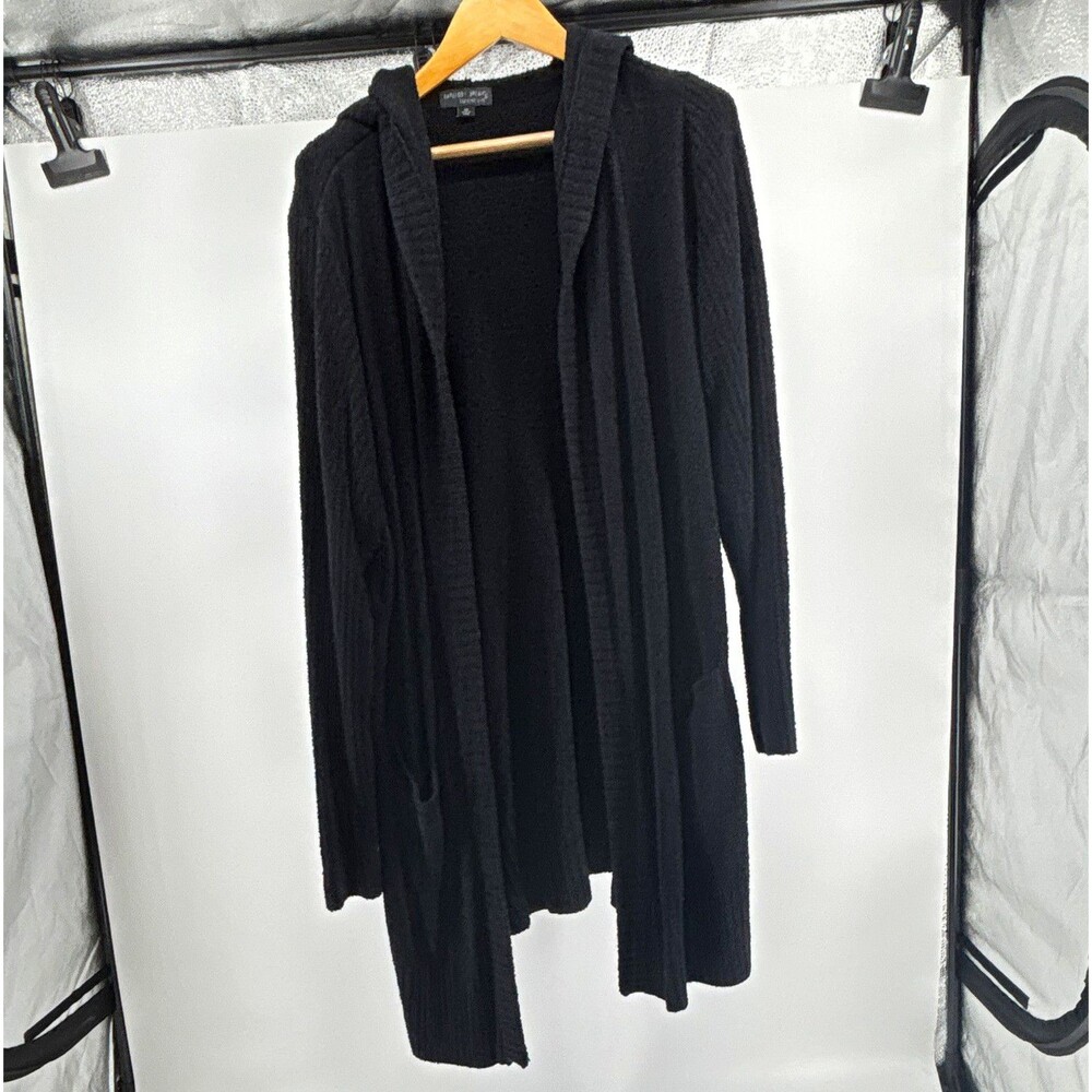 Barefoot Dreams CozyChic Lite Hooded Cardigan Sweater Black Pockets 3X